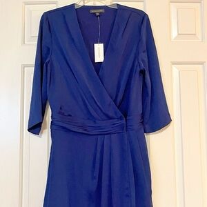 NWT! Banana Republic Blue 3/4 sleeve wrap crossover ruched front lined dress